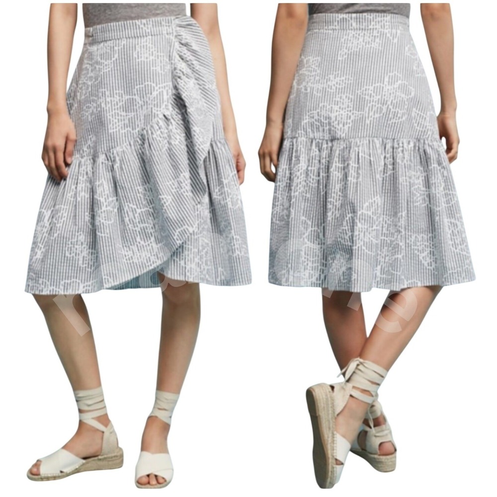 Eva Franco By Anthropologie Striped Floral Ruffle Wrap Style Skirt Women's Sz 4